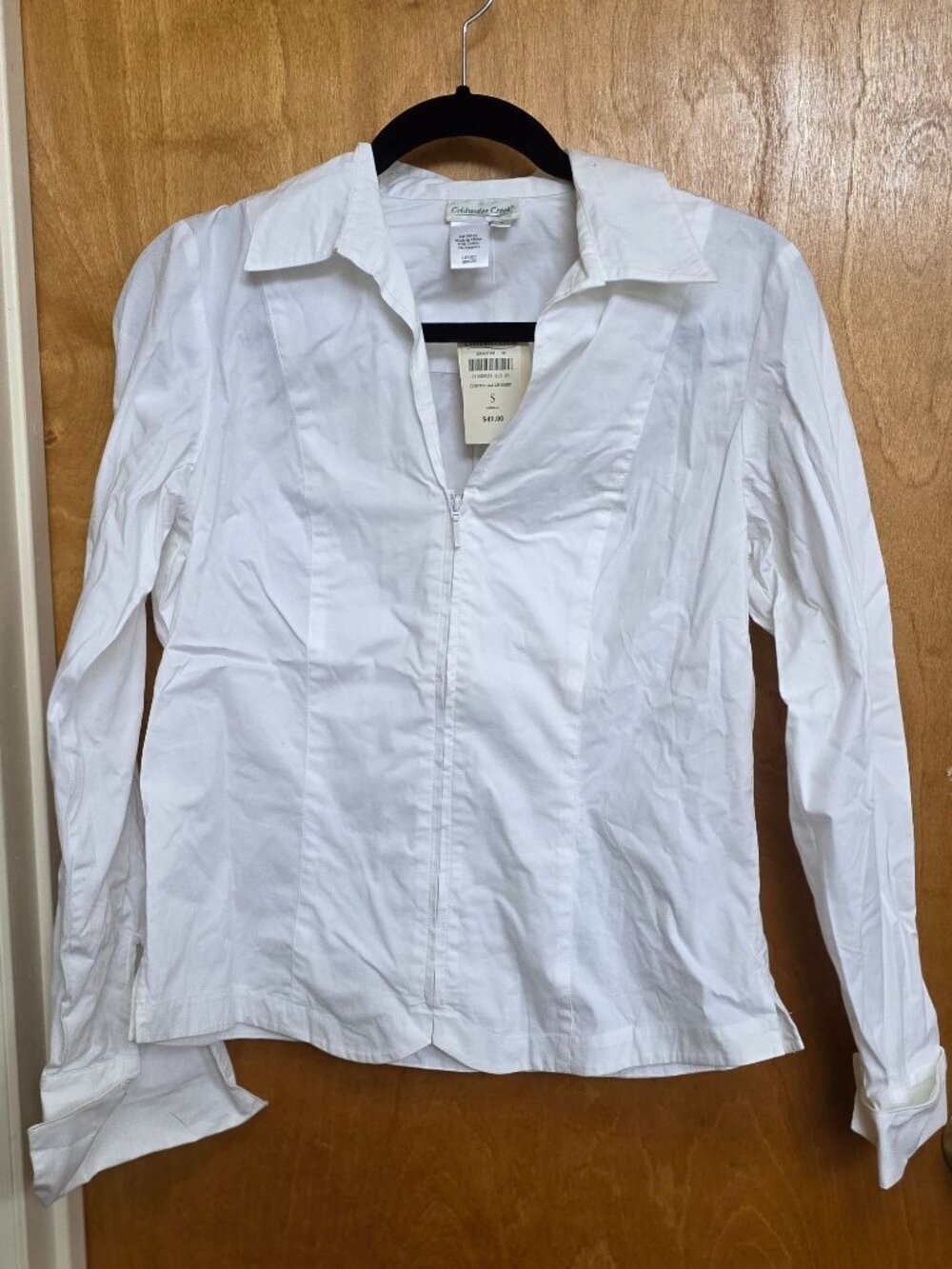 Coldwater Creek White Curved Hem Zip Shirt Womens S Cotton Blend Long Sleeve